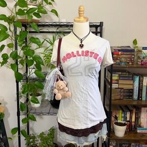 Vintage‎ Y2K Hollister Pink Spellout Logo Baby Tee Womens Large Preppy 2000s